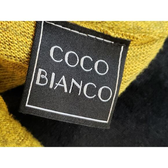 Coco Bianco Sweater Women's XL Yellow Knit Cowl Neck Asymmetrical Slit Hem - Picture 4 of 12